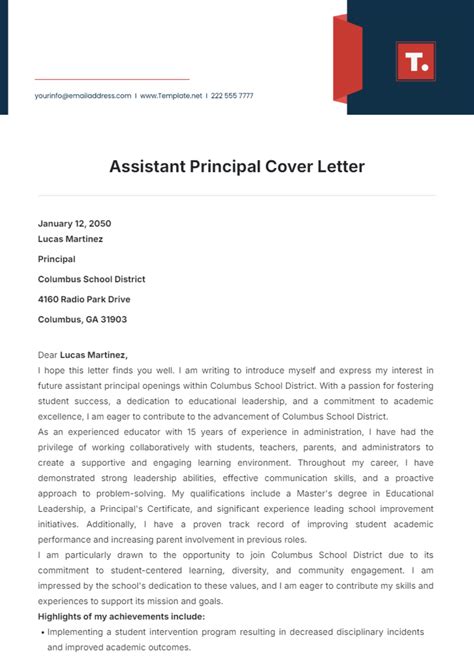 Sample Assistant Principal Cover Assistant Principal Cover Letter