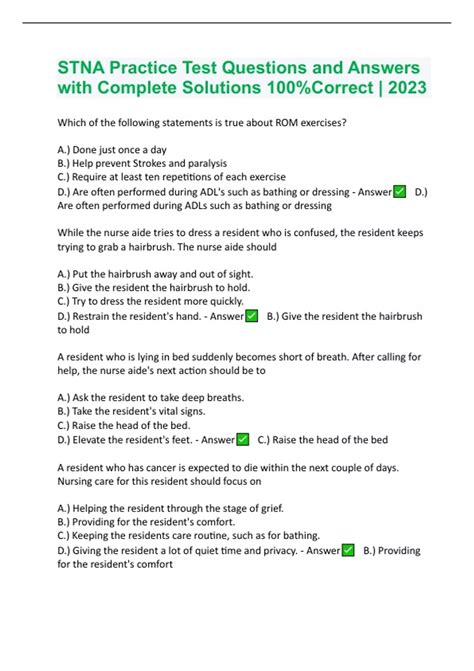 STNA Practice Test Questions and Answers with Complete Solutions 100 ...