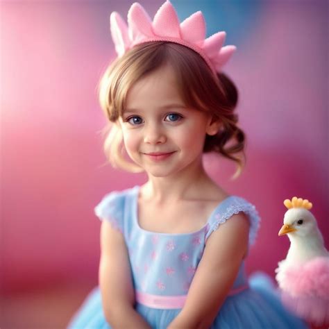 A cute small girl in pink and blue princess dress | Premium AI ...