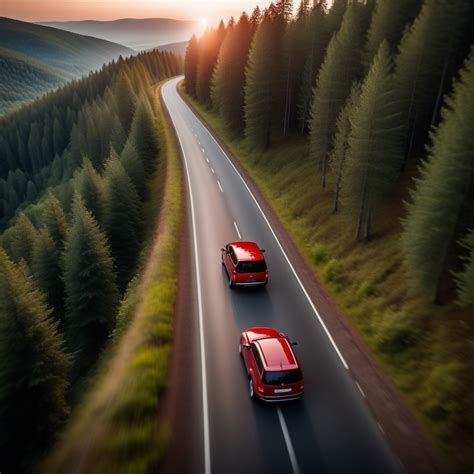 Sunrise Road Trip Through Forest | Stable Diffusion Online