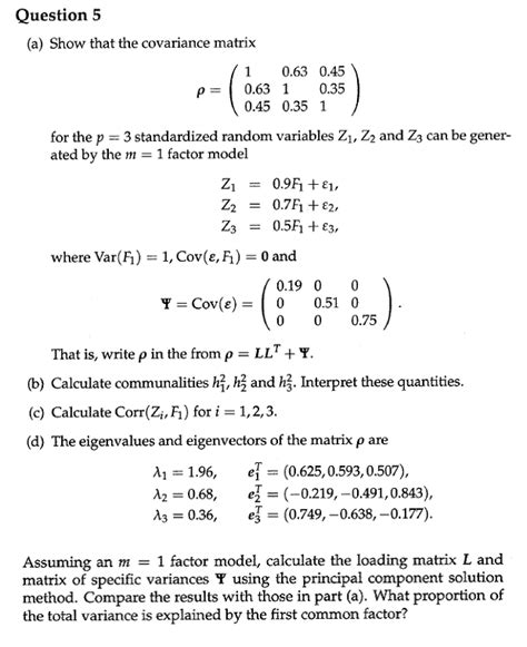 Solved Show that the covariance matrix rho = (1 0.63 0.45 | Chegg.com