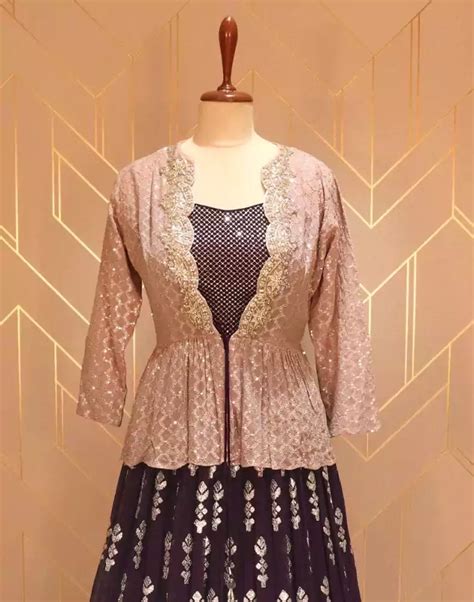 Wine Floral Gotta Patti work Georgette Crop Top with coat – South India ...