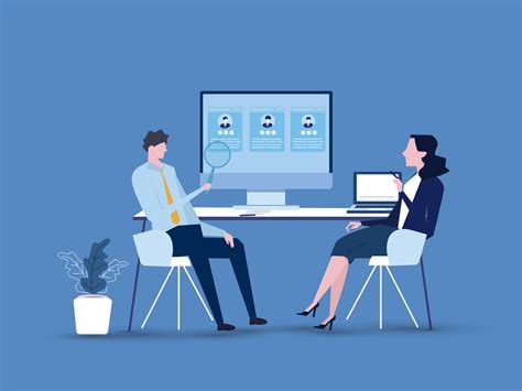 Business people team meeting and research resume Profile for job interview and hiring. cartoon ...