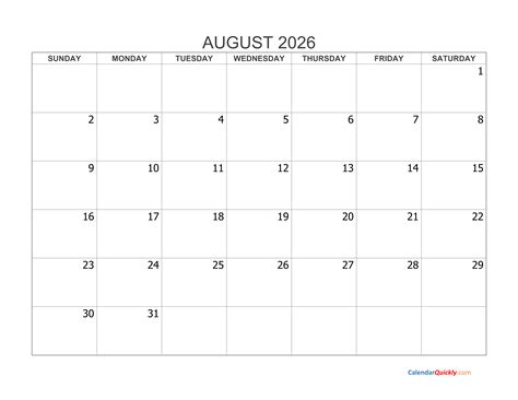2026 Blank Calendar Printable