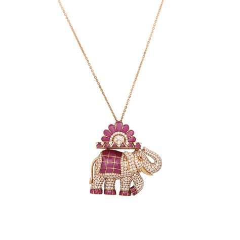Trunk Treasure Pendant | 14K Gold with Elephant Motif, Polki & Rubies ...