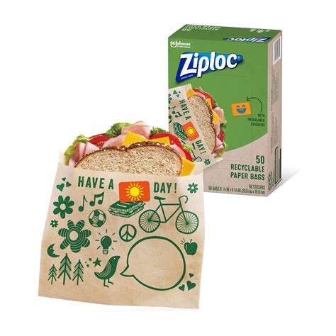 Ziploc Paper Snack Bags with Fun Designs 50 Count - Recyclable ...
