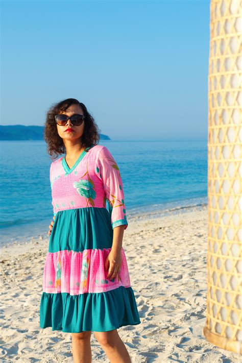 Pop Pink & Green Tiered Dress | Upcycled Dress – REFASH