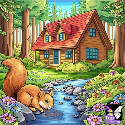 Coloring Page: A House in the Woods