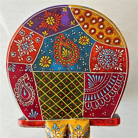 Handcrafted Blue Handpainted Wooden Elephant Stool | Atrangi Studio