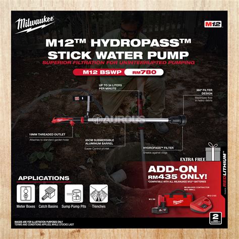 MILWAUKEE M12 HYDROPASS STICK WATER PUMP M12 BSWP-0 (BARE TOOL ...