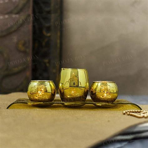 Buy Aesthetic Gold Glass Stand with 3 T-Light Holders Online in India ...