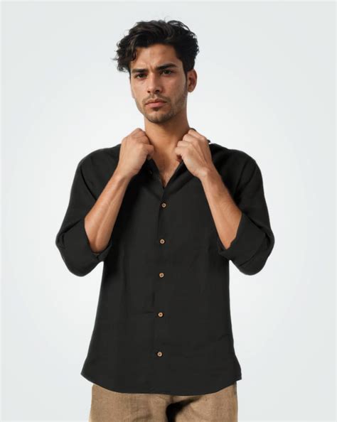 PURE LINEN BLACK FULL SLEEVE SHIRT – Breathe Linens