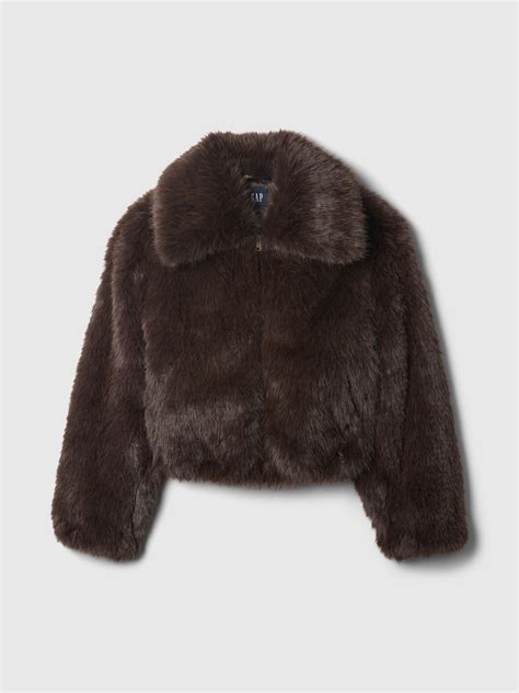 Brown Cropped Faux Fur Jacket | Gap