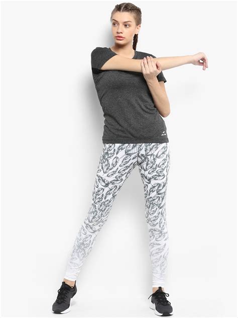 Alcis Women White Grey Printed Tights WLG8882-S