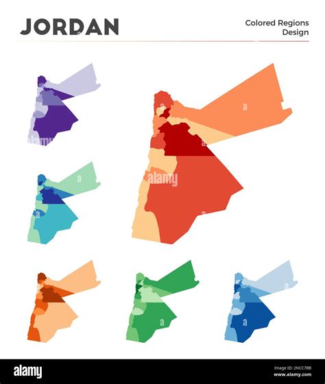 Jordan map collection. Borders of Jordan for your infographic. Colored country regions. Vector ...