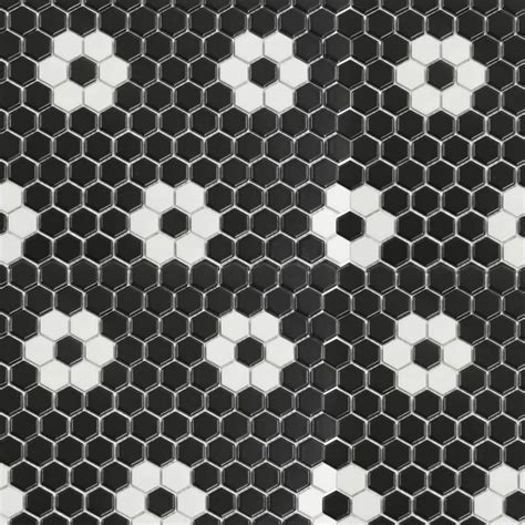 Tenedos Hexagon Neutro Flower Black White Hex 1x1 Porcelain Floor Wall ...