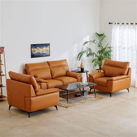 Buy Aprilla NXT Half Leather 2+1+1 Seater Sofa Set - Tan from Home ...