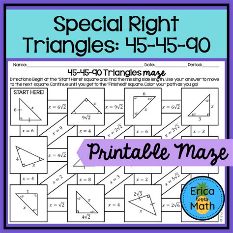 45-45-90 Special Right Triangles Maze Worksheet Activity - Classful ...