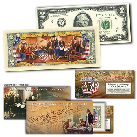 America's 250th Anniversary Collectible $2 Bill | 1776 - 2026 Banner w ...