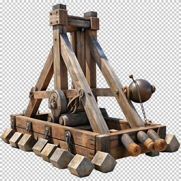 Old medieval wooden catapult on stone on white background | Premium AI ...