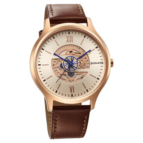 Buy Online Sonata Unveil Quartz Multifunction Rose Gold Dial Leather ...