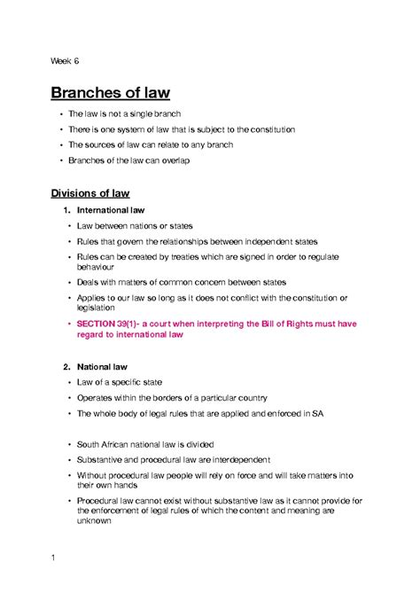 Chapter 2 - Branches of Law: Understanding South African Legal Framework - Studocu