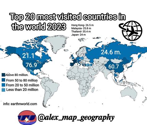 Top 20 most visited countries in the world 2023 by... - Maps on the Web