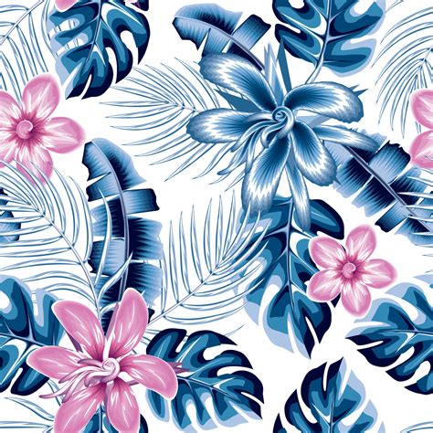 floral seamless pattern with colorful tropical monstera palm leaves and ...