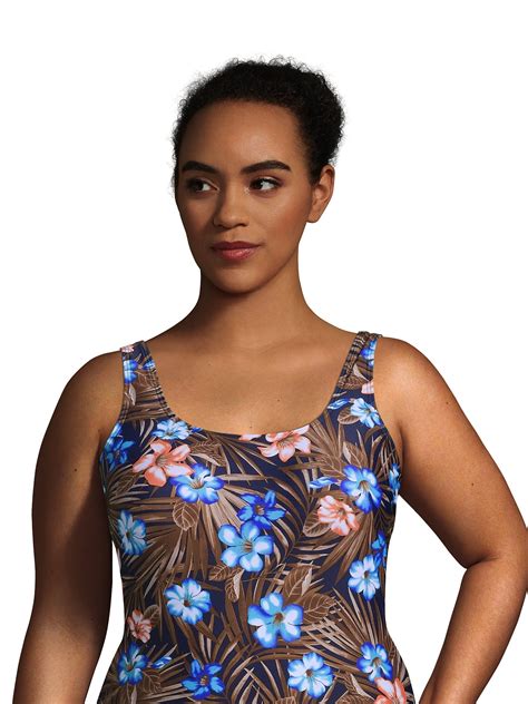 Lands' End Women's Plus Size Chlorine Resistant Scoop Neck Soft Cup Tugless Sporty One Piece ...