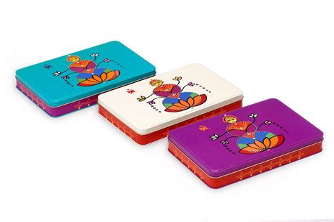 Tin Craft Motif (Lakshmi Ji) Metal Boxes - Combo of 3 (three) 800 gms ...
