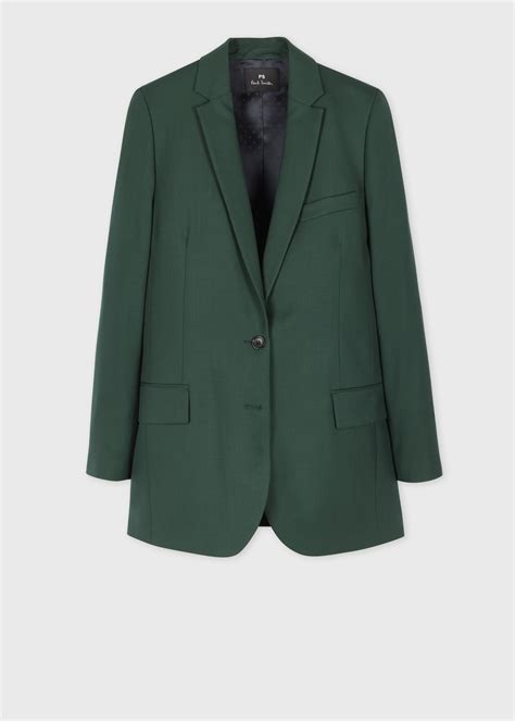 Women's Dark Green Hopsack Wool Blazer