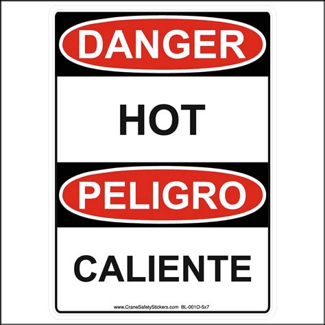 Bilingual Safety Sticker DANGER HOT PELIGRO CALIENTE OSHA ANSI