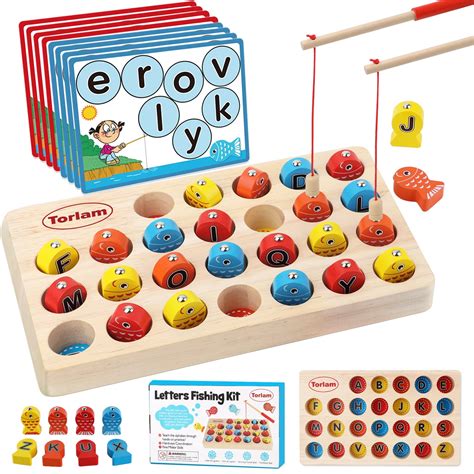 Torlam Wooden Magnetic Fishing Game Fine Motor Skill Toy Abc ...