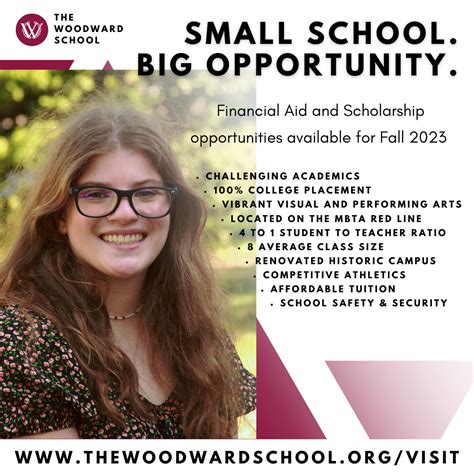 The Woodward School Small School Big Opportunity graphic with student ...