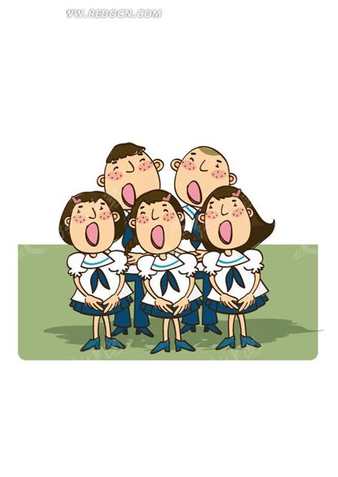 卡通唱歌的五个小朋友EPS素材免费下载_红动中国