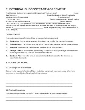 Electrical Subor Contract Template - Fill and Sign Printable Template ...