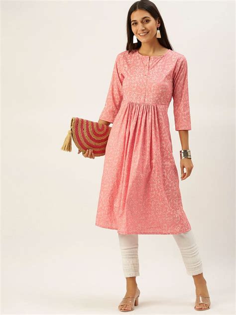 Vedic Women Peach-Coloured Ethnic Motifs Printed Anarkali Kurta | Vedic ...