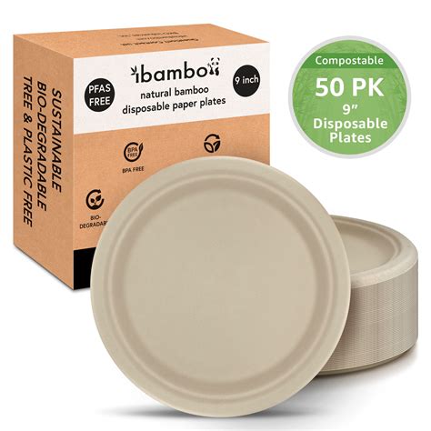 Ibambo 9 Inch Disposable Bamboo Plates - Eco Friendly for Sustainable ...