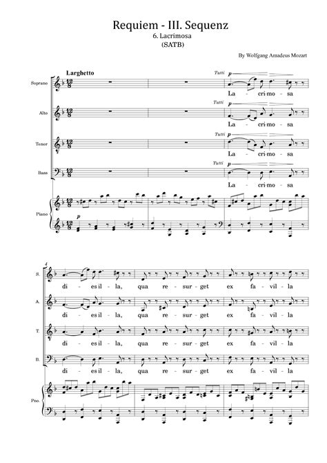 Requiem, 8. Lacrimosa (SATB) - With Lyric - Mozart (arr. poon) von ...