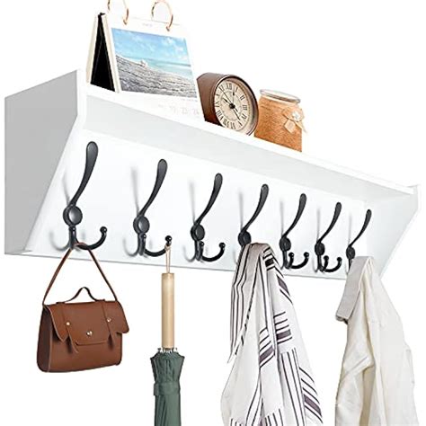 WEBI Rustic Brown Wall Shelf with Hooks - 35’’ Long India | Ubuy