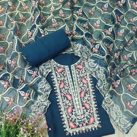 Adaakari Midnight Blue with Kashida Thread Neck Work Modal Suit Set ...