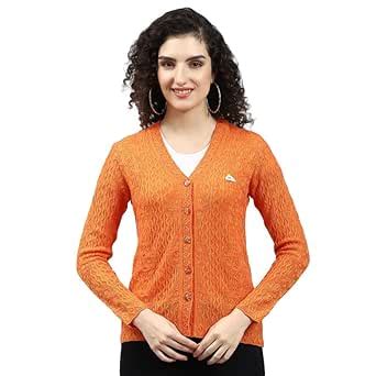 Buy Monte Carlo Orange Multi Self Design V Neck Cardigan at Amazon.in