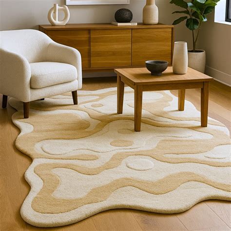 SandWave Beige & Cream Hand-Tufted Rug – Irregular Modern Design ...