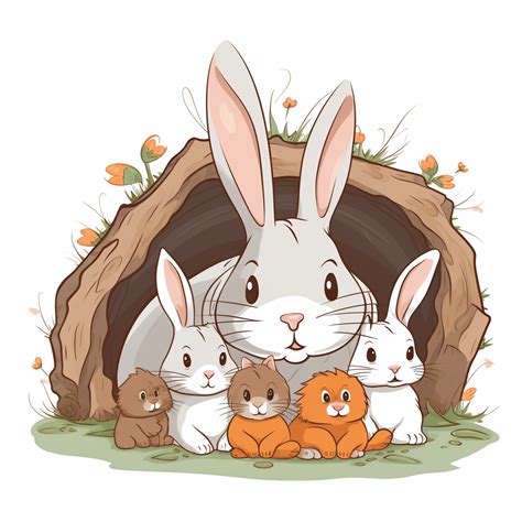 a cartoon clipart of A family of rabbits, including parents and baby bunnies, snuggling together ... - family of rabbit