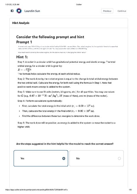 Outlier - Solve - Hint Analysis Consider the following prompt and hint ...