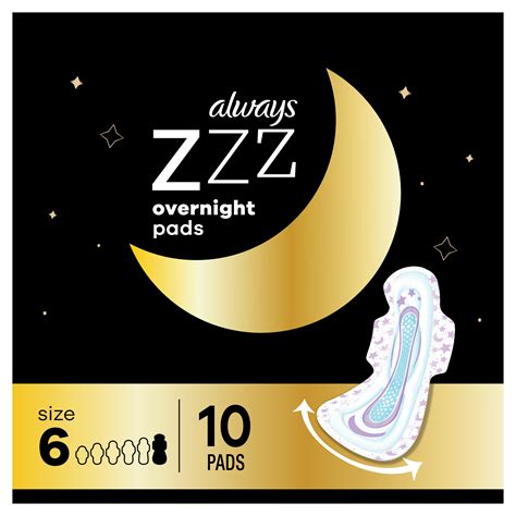 Always ZZZ Feminine Sanitary Night Pads, Thin Size 6, Unscented with ...