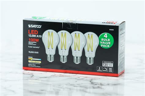 SATCO A19 Standard Clear Filament LED Light Bulbs - 3000K to 5000K, E26 ...