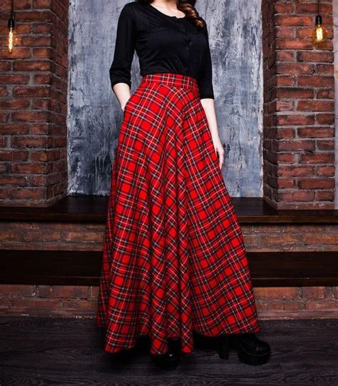 Red Plaid Maxi Skirt Tartan Long Woman Skirt Maxi Skirt with | Etsy ...