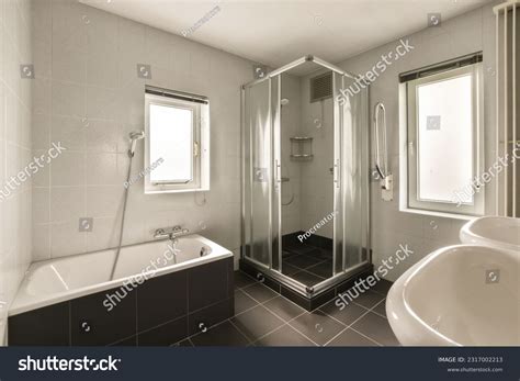 Modern Bathroom Black White Tile Flooring Stock Photo 2317002213 ...