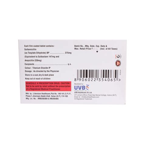 Sultapro-375 Tablet 10's Price, Uses, Side Effects, Composition ...